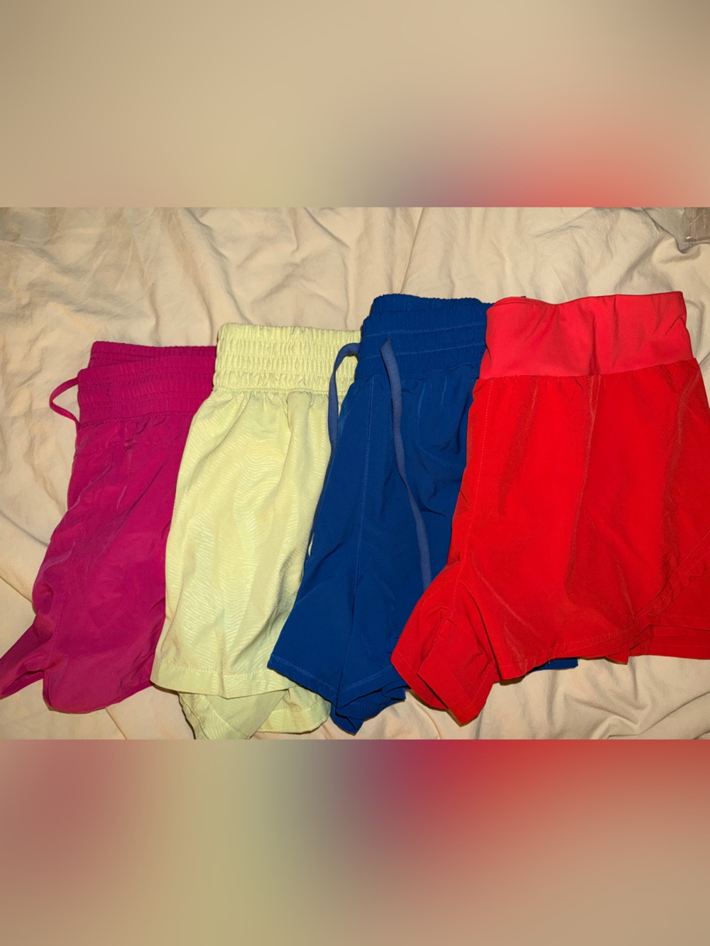 4 pair women’s Athletic Shorts - Red, Blue, Lime, Pink